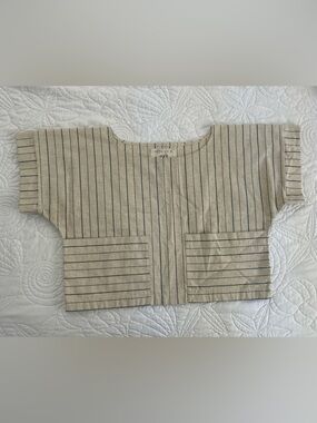 Striped Linen-Blend Boxy Crop Top in Natural